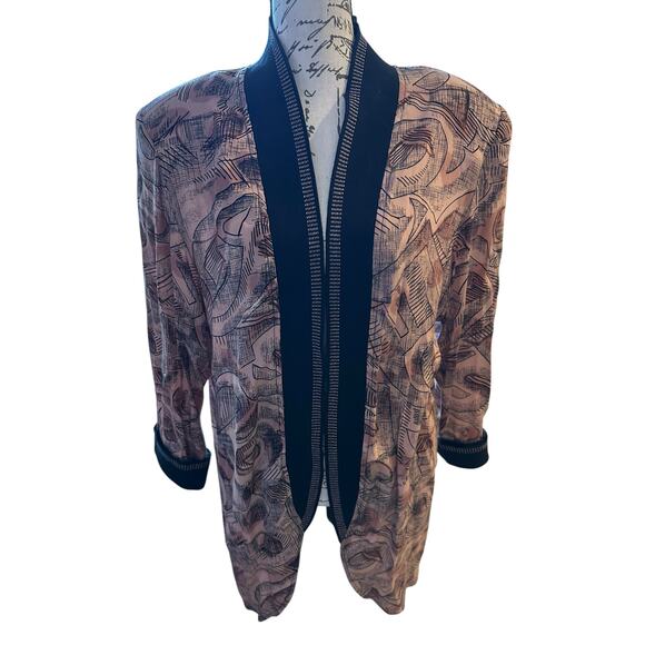 Vintage Melrose Abstract Print Retro Open Front Statement Power Blazer Size 8 - Picture 2 of 6